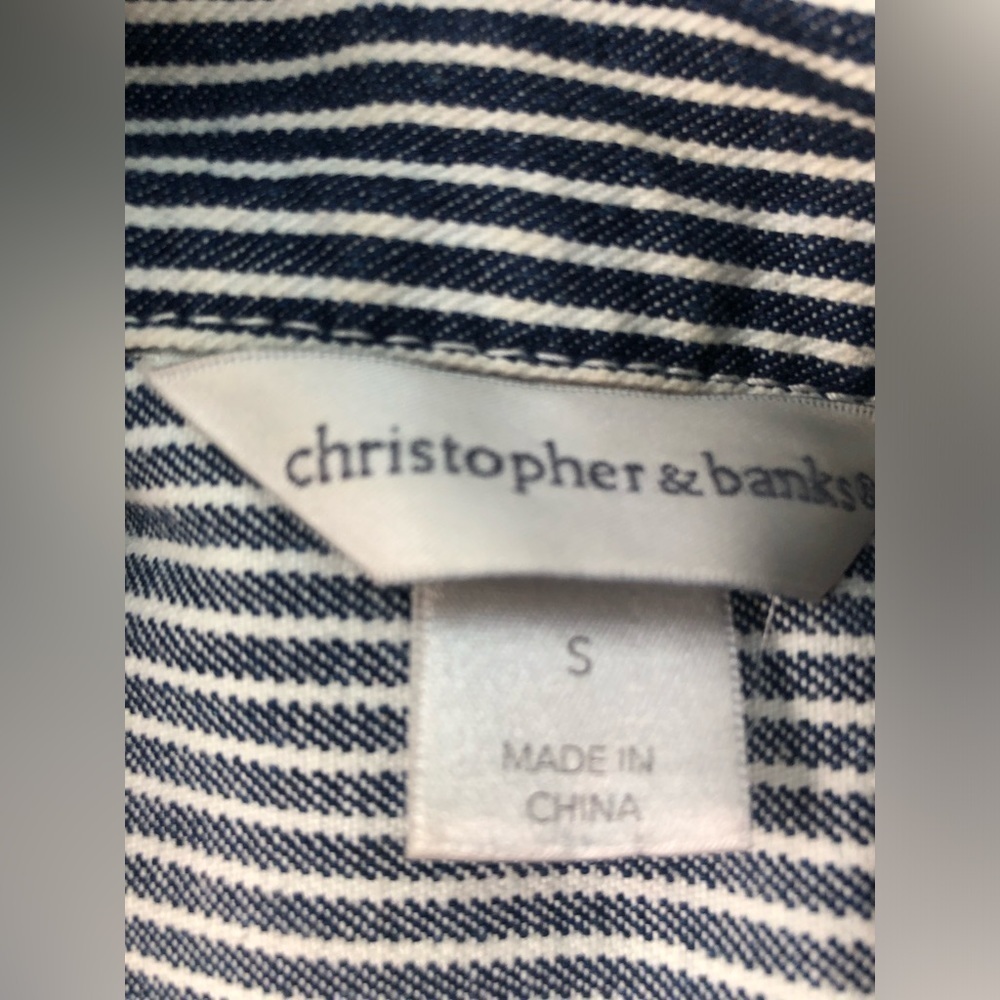 Christopher & Banks Nautical Stripe Cotton Jacket Full Zip with Pockets sz Small - Picture 3 of 4